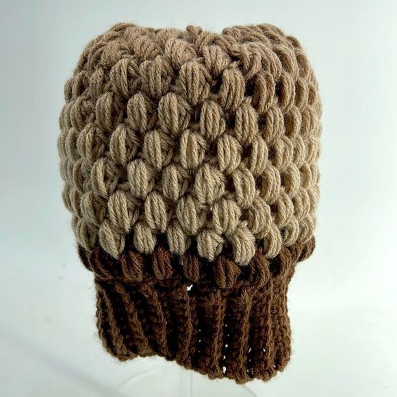 Handmade Napper bun beanie ponytail stocking cap one size NEW - Picture 4 of 8